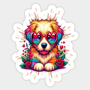 Rainbow Cute Dog Wearing Glasses Heart Puppy Love Dog Funny Sticker